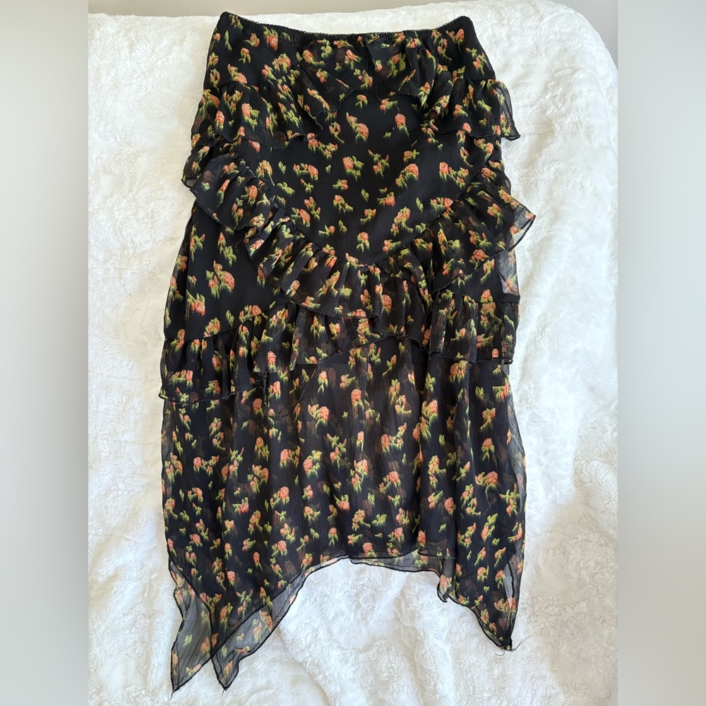 Urban Outfitters Floral Sheer Ruffle Skirt